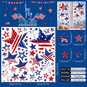 Detail of double-sided 4th of July electrostatic window stickers with American flag stars