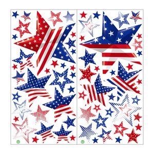 Patriotic 4th of July star stickers with American flag patterns for window glass decor