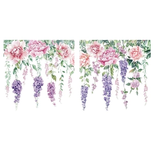 Watercolor lavender and peony window static stickers for romantic bedroom glass decor