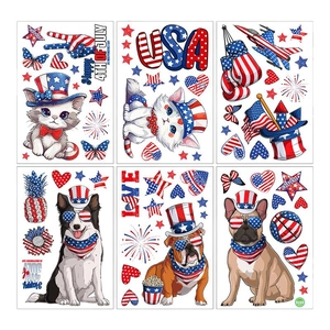 Lot de 6 stickers de fenêtre du 4 juillet avec animaux patriotiques et drapeau US