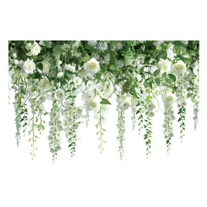 White rose floral window sticker with hanging vine leaves for interior decoration
