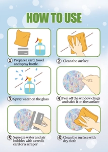 Visual 6-step guide on how to apply rainbow static cling bird window decals