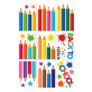 Back to School static window clings with colorful pencils and artistic lettering