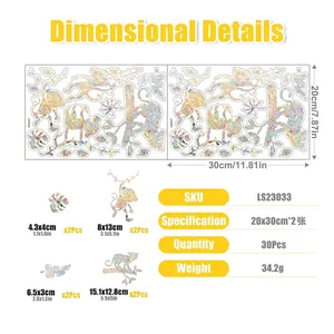 Detailed size specifications for prism colorful hummingbird and leaf window decals