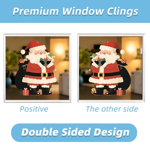 Double-sided Santa Claus window clings with gift bag for Christmas glass decorations