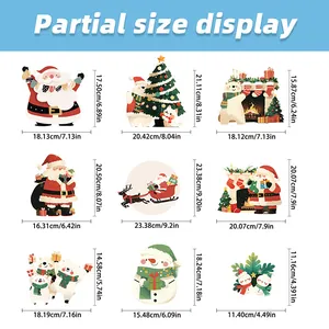Size chart showing 9 Christmas window sticker dimensions including Santa and Polar Bear