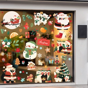 Christmas window stickers set with Santa Claus, polar bear, and tree for holiday glass decor
