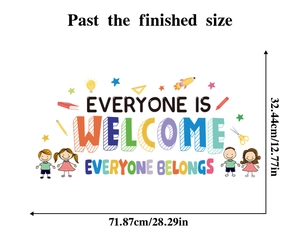 Detail view of Everyone is Welcome classroom wall sticker with kids and school icons