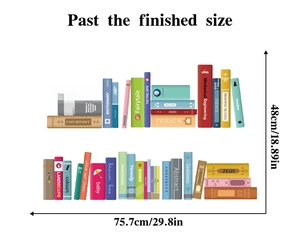 Detailed flat illustration of colorful bookshelf wall decals with diverse book themes