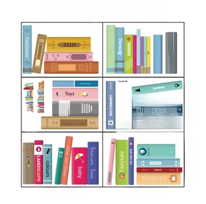 Detail view of 6 sets of colorful 2D vector book spine wall decals for student room decor