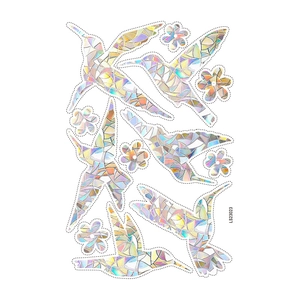Rainbow holographic hummingbird and flower window stickers for bird strike protection