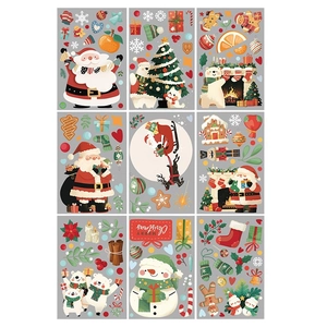 9-sheet Christmas window sticker set with Santa Claus, polar bear, and tree for glass decor
