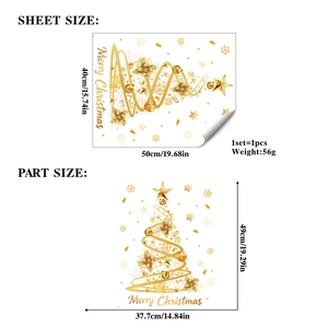 Detailed size chart for golden Christmas tree window stickers with layout dimensions