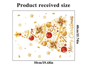 Detailed size chart for golden star Christmas tree window sticker showing 50cm by 40cm dimensions