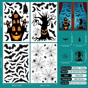 Detail showing 63 Halloween static window decals with bats, spiders and haunted castle