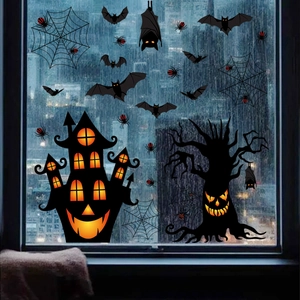 Halloween Window Clings Double Sided Static PVC Stickers Bat Spider Web Castle Ghost Tree For Glass Party Decoration