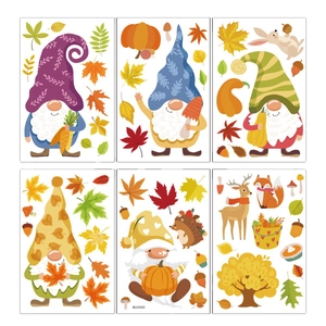 Lot de 6 stickers nains d'automne avec citrouilles et feuilles pour décor festif