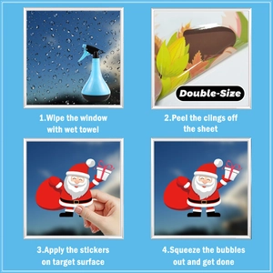 Four-step installation guide for double-sided Santa Claus Christmas window decals