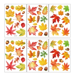 Fall maple leaf window clings set for Thanksgiving seasonal autumn home decoration