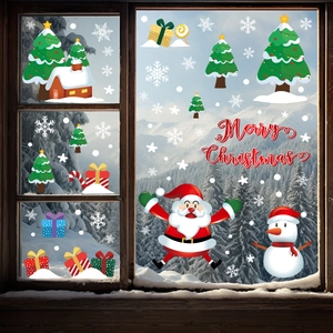 Christmas window stickers set with Santa, snowmen and trees on a glass window
