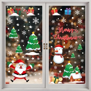 Christmas window static stickers with Santa Claus, Snowman and Merry Christmas lettering