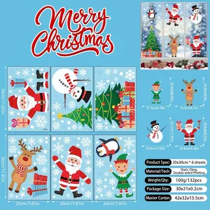 Set of 6 Christmas static window stickers with Santa, snowman and deer designs, 20x30cm