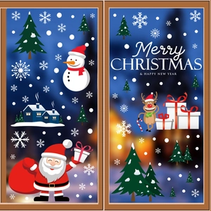 Christmas Window Clings Static Film Santa Snowman Reindeer Snowflake Double Sided Removable Holiday Home Decor