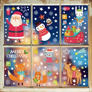 Christmas static window stickers with Santa, snowman and reindeer for holiday decoration