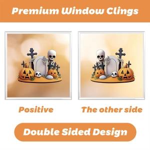 Double-sided Halloween window clings featuring pumpkins and skulls for party decor