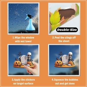 Detailed four-step guide for applying double-sided Halloween static window stickers