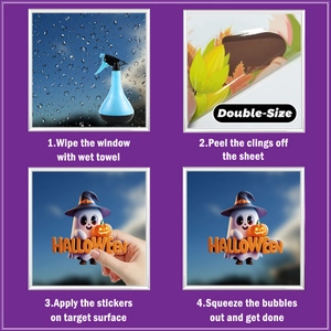 Four-step guide for applying double-sided Halloween ghost window static stickers