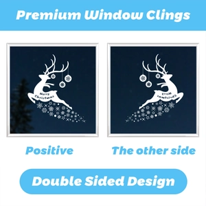 Double-sided white Christmas reindeer window static cling with snowflake patterns