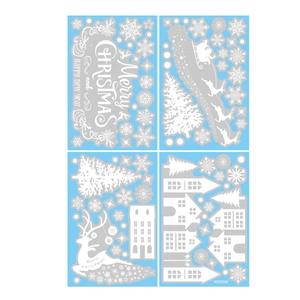 Christmas static window stickers set with white snowflakes and reindeer on blue backing