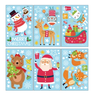 Christmas cartoon wall stickers set with snowman, reindeer and Santa for holiday decor