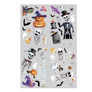 Halloween static window stickers set featuring skulls, pumpkins and ghost party decor