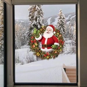 Adesivo per finestra con Babbo Natale e ghirlanda festiva per decoro natalizio
