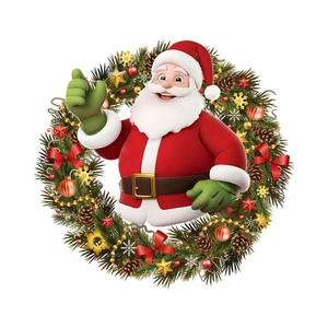 Babbo Natale 3D in ghirlanda natalizia con pigne e stelle per decorazione vetrine
