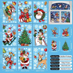 9-sheet Christmas window clings set with Santa and reindeer double-sided static stickers