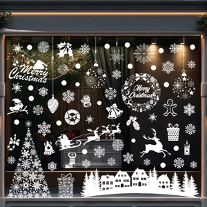 Christmas Window Clings White Reindeer Snowflakes Static Stickers For Glass Double Sided Holiday Silhouette Decoration