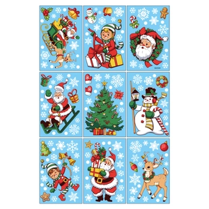 Set of 9 Christmas window stickers with Santa, snowman, and reindeer festive designs