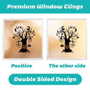 Double-sided Halloween window clings showing spooky tree and pumpkin silhouettes