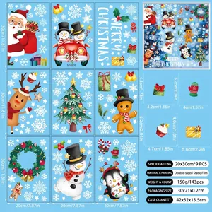 Set of 9 Christmas static window clings featuring Santa, reindeer, and gingerbread man