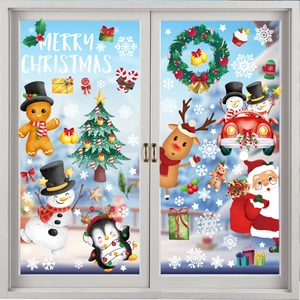 Christmas snowman and Santa window stickers set for festive glass decoration