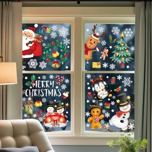 Cozy home interior featuring festive Santa and Reindeer static window decals for Christmas