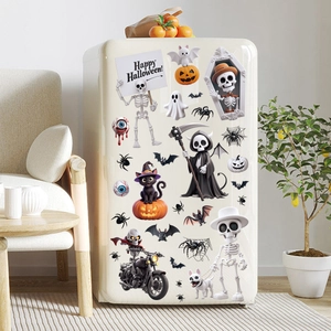 Halloween 3D cartoon window stickers set with ghosts and pumpkins on white background