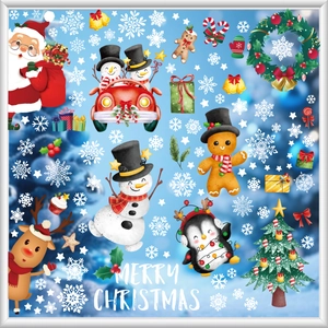 Detailed Christmas stickers set featuring Santa and snowman for glass window decoration