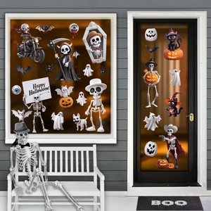 Halloween window decals set with ghost, skull and pumpkin for festive party decorations