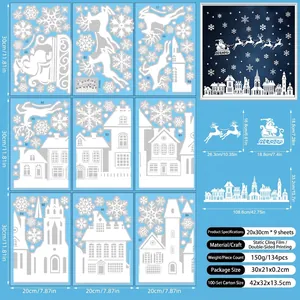 Set of 9 white Christmas window stickers with snowflakes and reindeer static clings