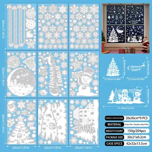 Set of 9 sheets of white Christmas window static stickers showing sizes and motifs
