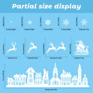 Size chart detail for Christmas window stickers showing snowflake and deer dimensions